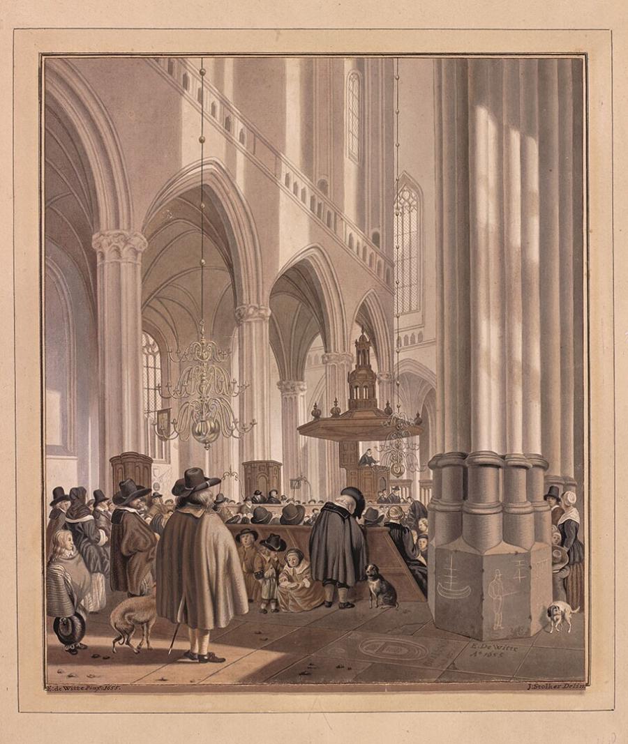 Church Service in the Nieuwe Kerk in Amsterdam (after a painting by Emanuel de Witte)