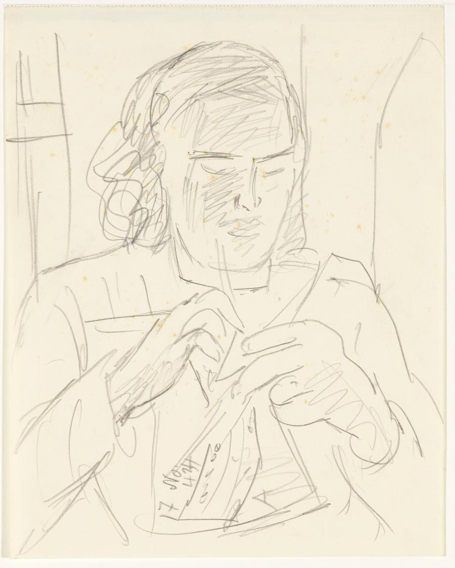 Studie van Nelly Lütjens-van der Boom, breiend
