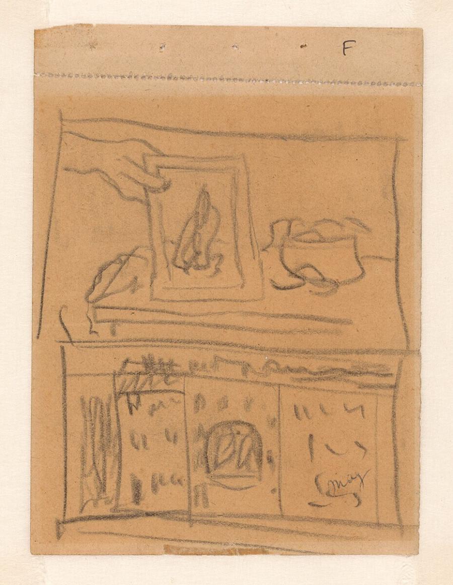 Sketch with an hand holding a frame