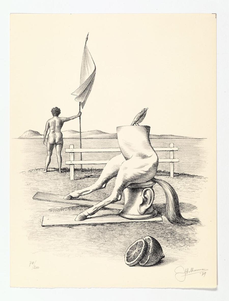 Half paard en figuur met vlag