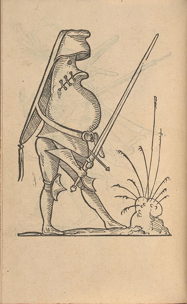 Hybride figuur met dichtgenaaide mond