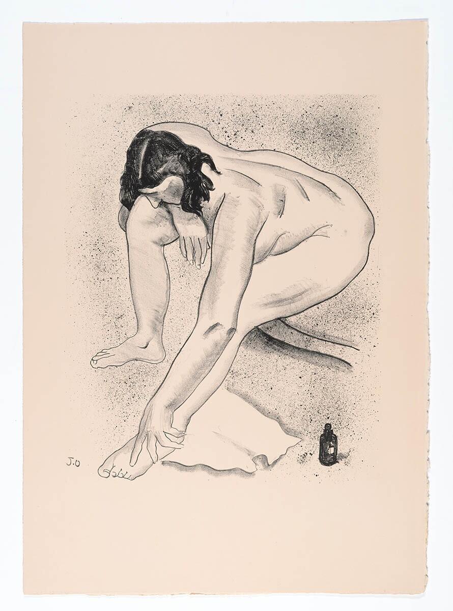 Naked Woman Leaning Forward to Grab Her Ankle