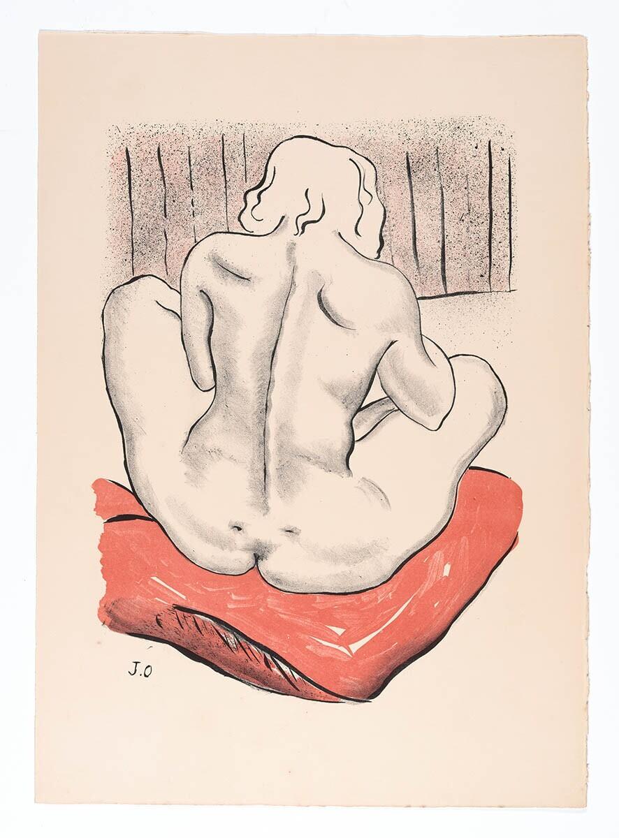 Naked Woman Sitting on a Cushion, Seen from Behind