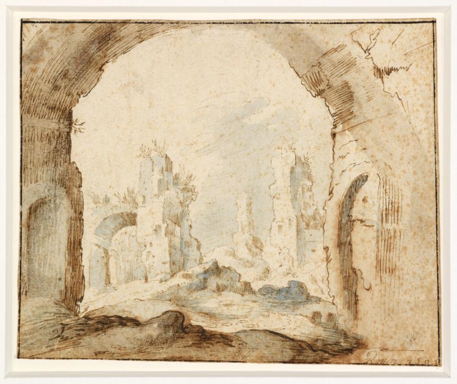 View of Roman Ruins, the Baths of Caracalla or the Baths of Diocletian in Rome