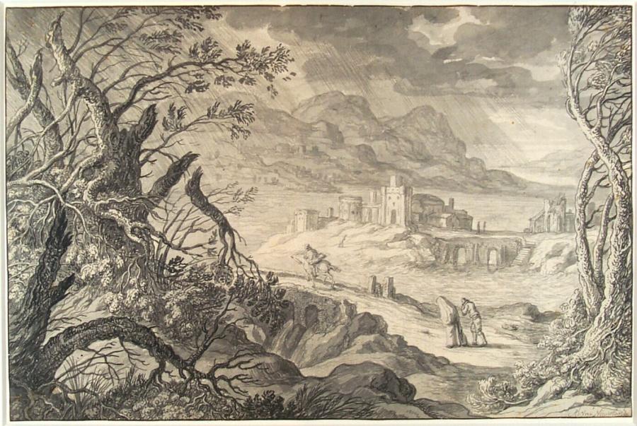 Italian Landscape with River in Storms and Rain