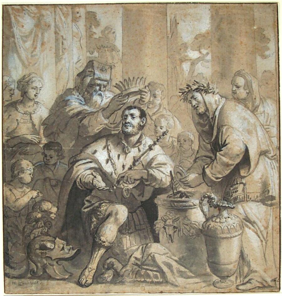 The Coronation of Charles V as King of New Spain (the West Indies) in 1535, one of eleven designs for a paintings cycle in the Hofburg in Vienna
