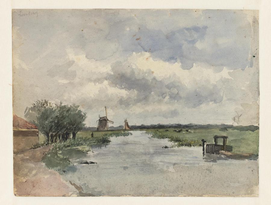 Hollands polderlandschap met molen aan een vaart bij Den Haag (provincie Zuid-Holland)