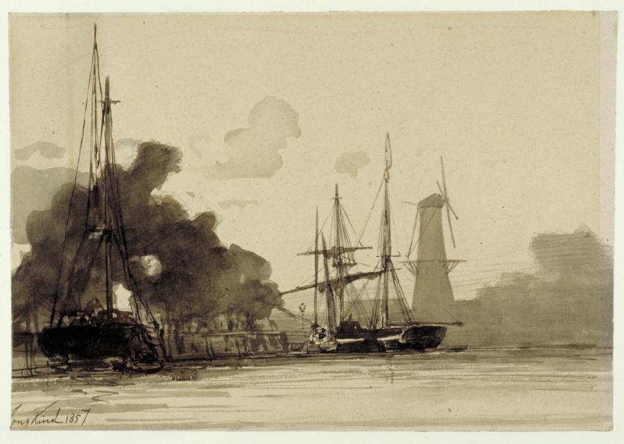 Harbour View of Rotterdam with Windmill De Noord (Oostplein Mill)
