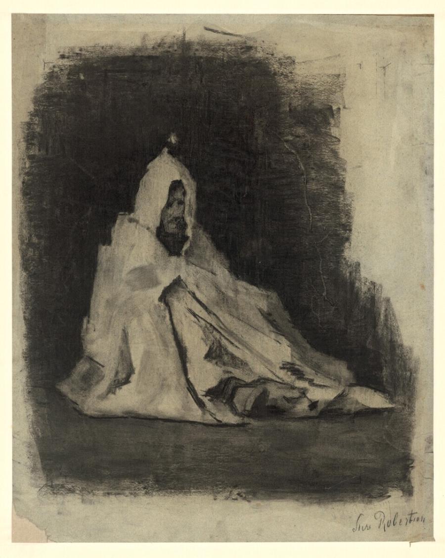 Zittende Afrikaanse man in wit kleed (Adolphe Boutard?)