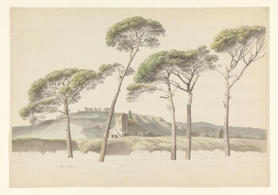 Landschap met vijf pijnbomen en uitzicht op de Monte Mario bij Rome