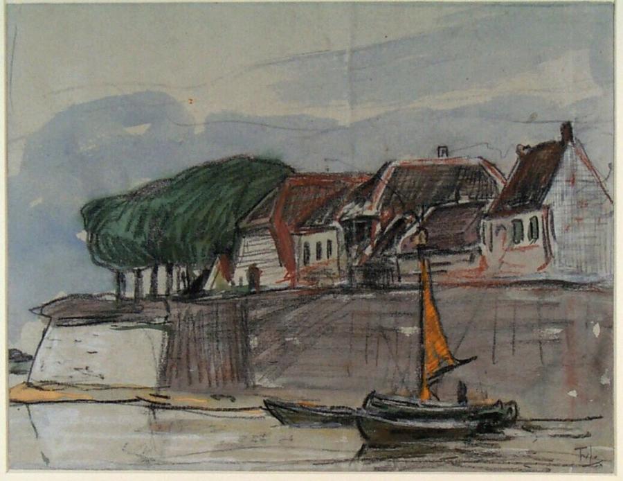 View of the Quay of Woudrichem on the Upper Merwede (North Brabant Province)