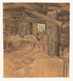 papierscheppen-in-de-papiermolens-van-apeldoorn-persen-van-een-stapel-vilten