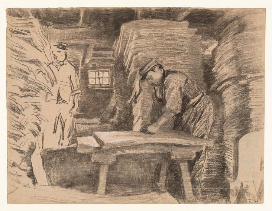 Papierscheppen in de papiermolens van Apeldoorn: de legger aan het werk, het heffen van papierbladen van de vilten en het neerleggen op de hefstoel