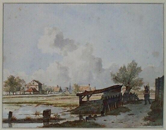 Polder Landscape with a Pedestrian, a Village in the Distance