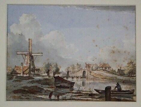 Windmill and a Stone Bridge on a Canal near Amsterdam