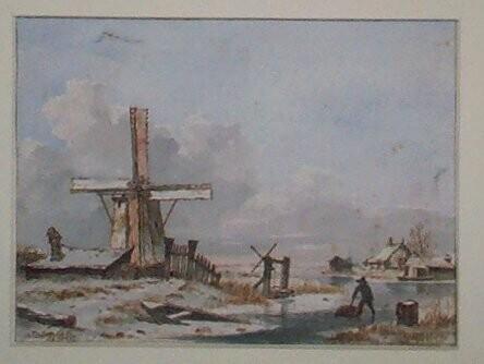 Winter Landscape with a Windmill on a Canal