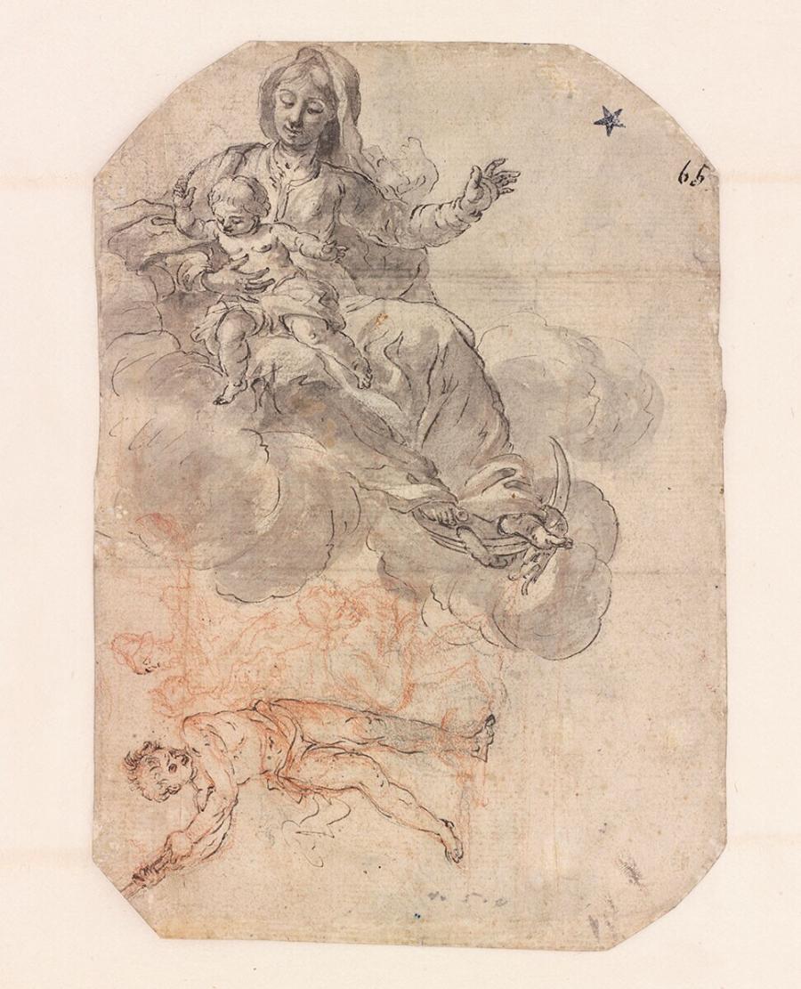 Maria met Christuskind op wolken