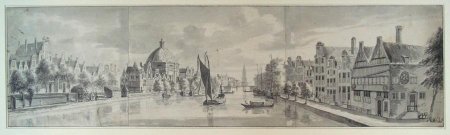 Gezicht op de Singel met de Luthersche kerk te Amsterdam