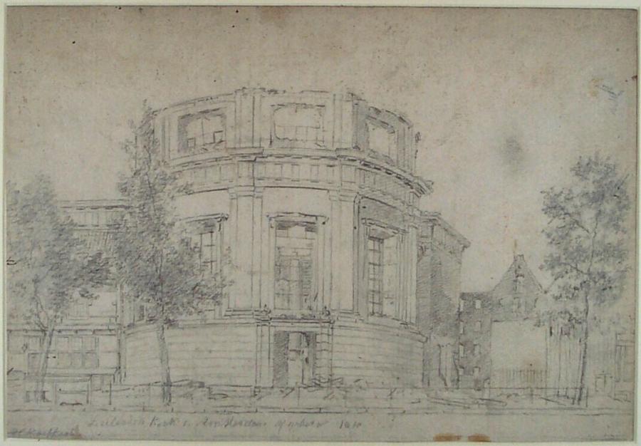 Gezicht op de Lutherse Kerk te Amsterdam na de brand in 1822