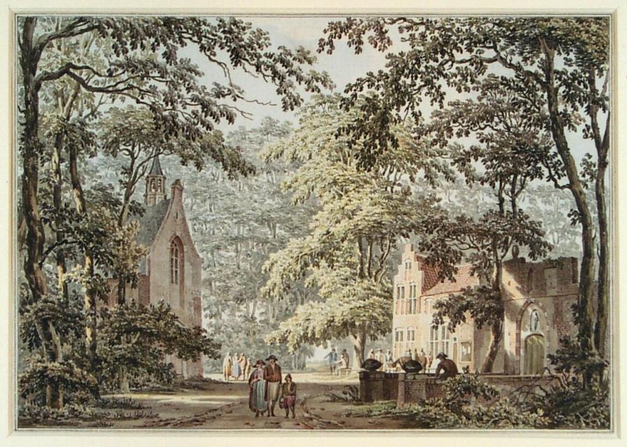 Landhuis en een kapel onder bomen