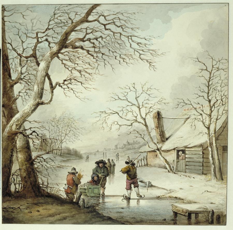 Winter Landscape with People on a Frozen Canal