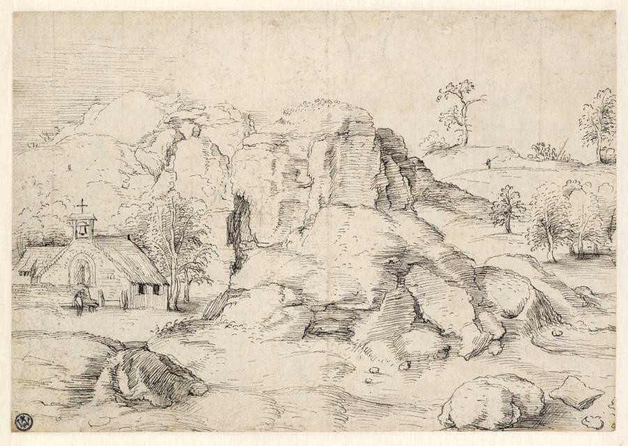 Rotslandschap met een kerk