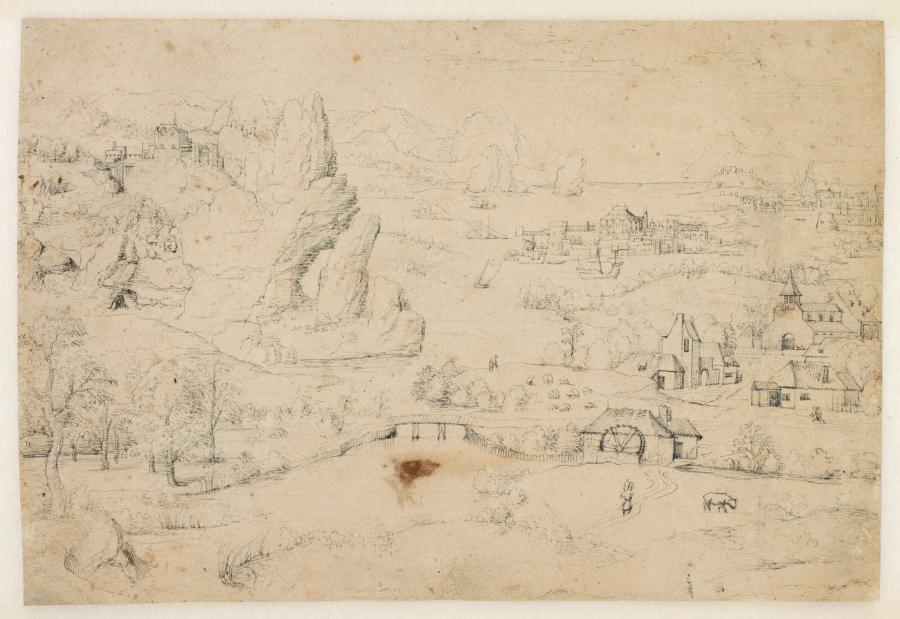 Vast Mountain Landscape with Villages and Cities on a River