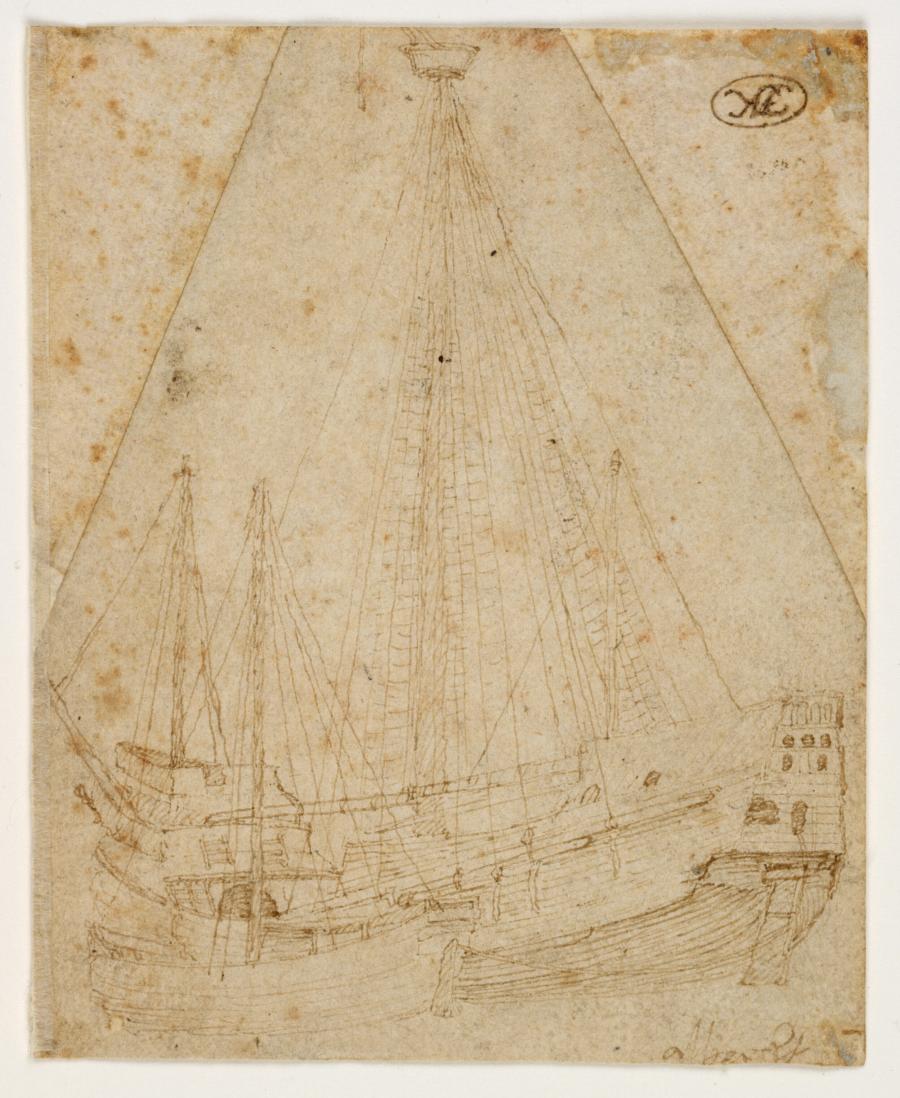 Een koopmanschip en een zeilscheepje