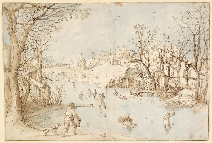 Winter Landscape with Skaters on a Frozen Canal