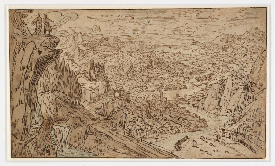 Rivierlandschap met de verzoeking van Christus