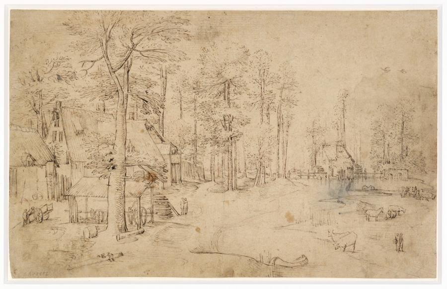 Forest Landscape with a Farm and a Watermill on a Stream