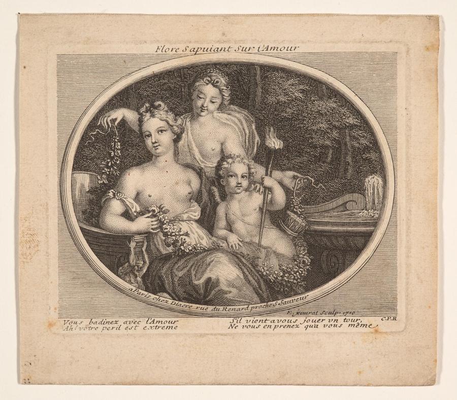 Twee vrouwen en een putto met guirlande