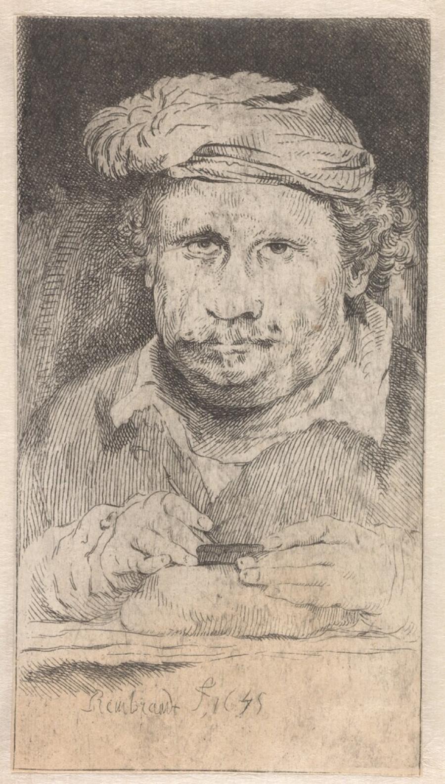 Self-Portrait of Rembrandt, Drawing on an Etching-Plate