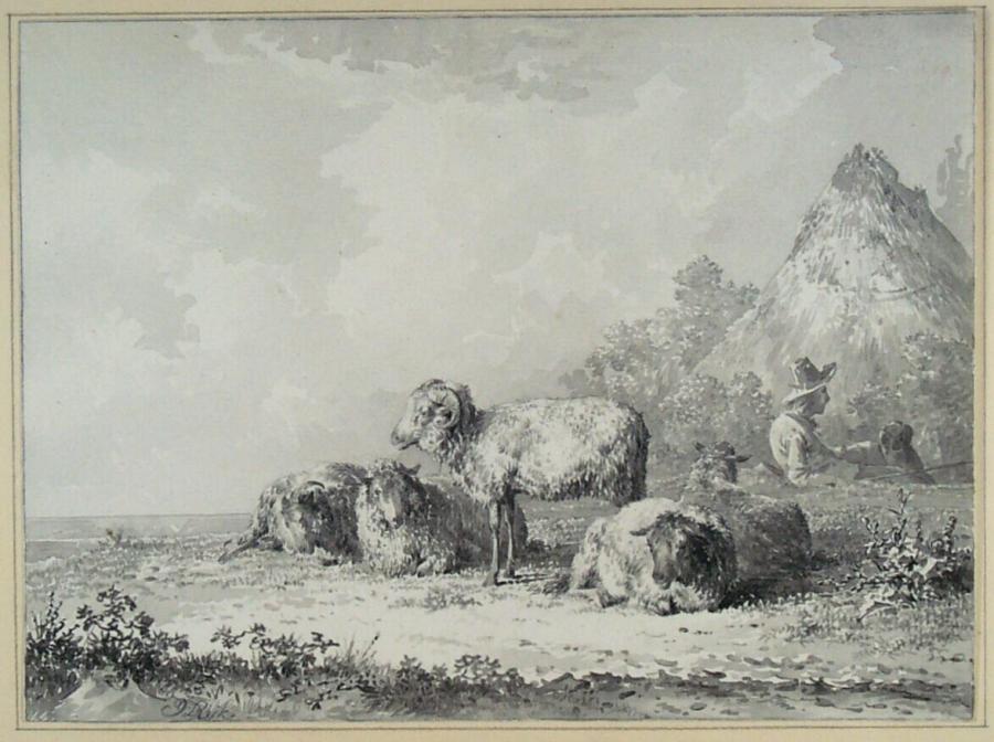 Twee figuren en schapen