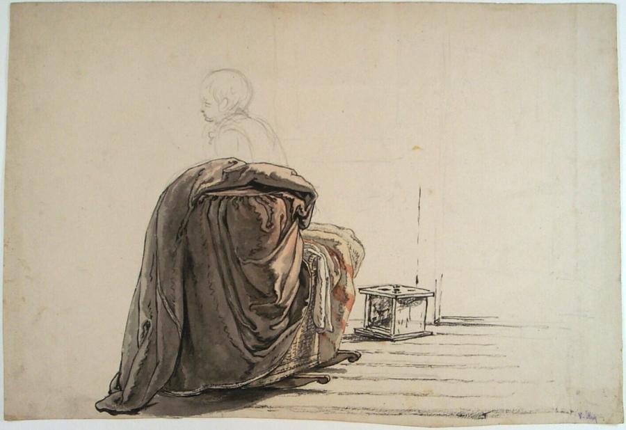Studie voor interieur met figuur
