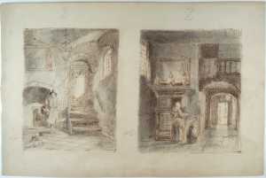 two-sketches-of-an-interior-with-a-man-and-a-dog-and-of-a-woman-with-a-child