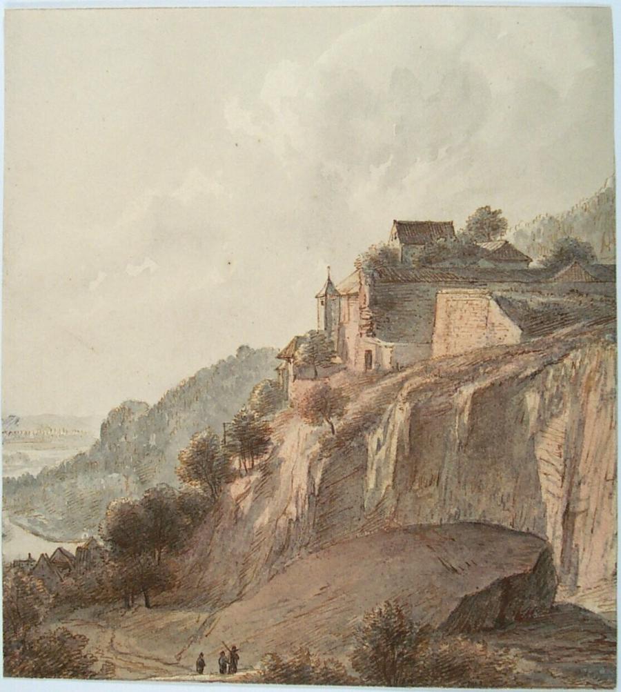 De vesting Aarburg voor de grote brand van 1840 (Canton Aargau, Zwitserland)