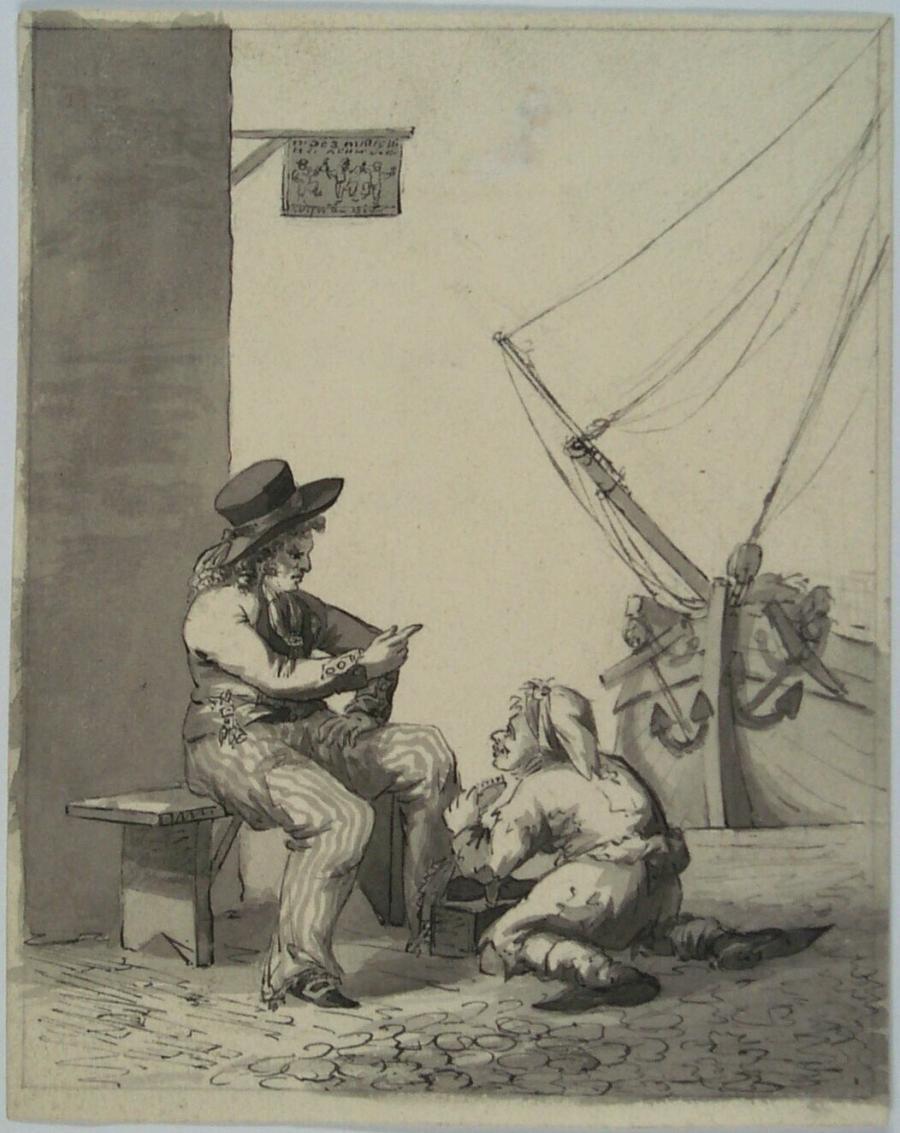 Schoenpoetser met klant