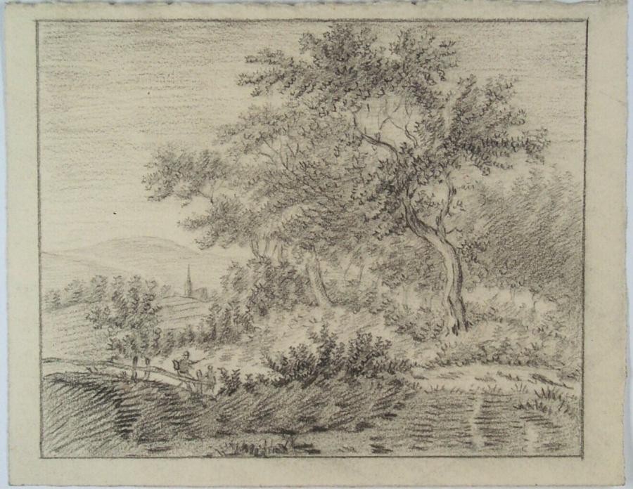 Wooded Landscape with Two Figures and a Church in the Distance