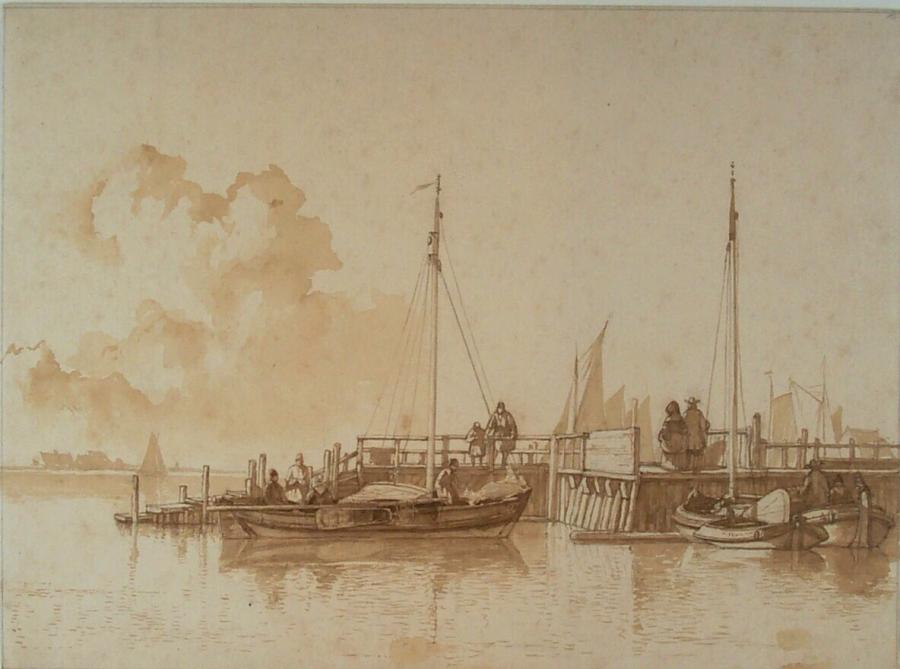 Ships Moored in a Small Harbour