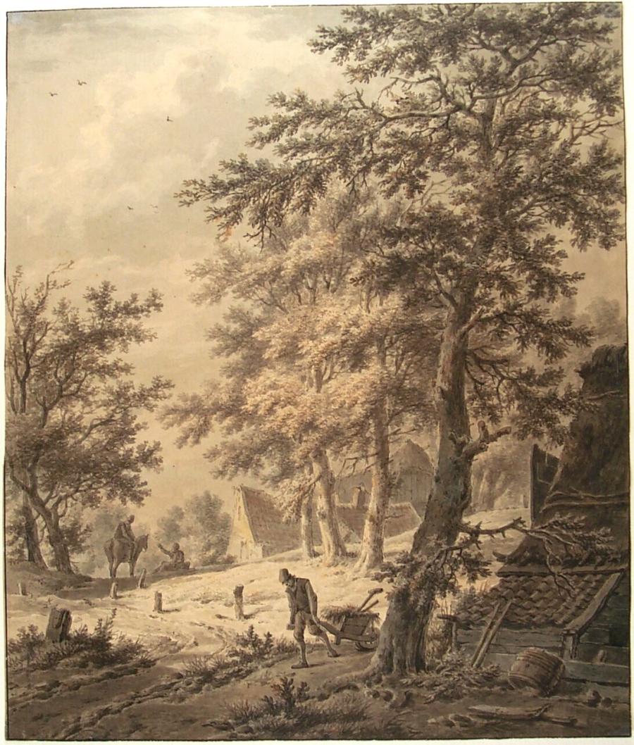 Landscape with Farmhouses and a Peasant with a Wheelbarrow