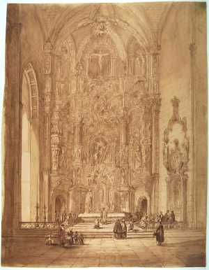 church-interior-with-an-elaborately-decorated-altar-and-kneeling-figures-at-prayer