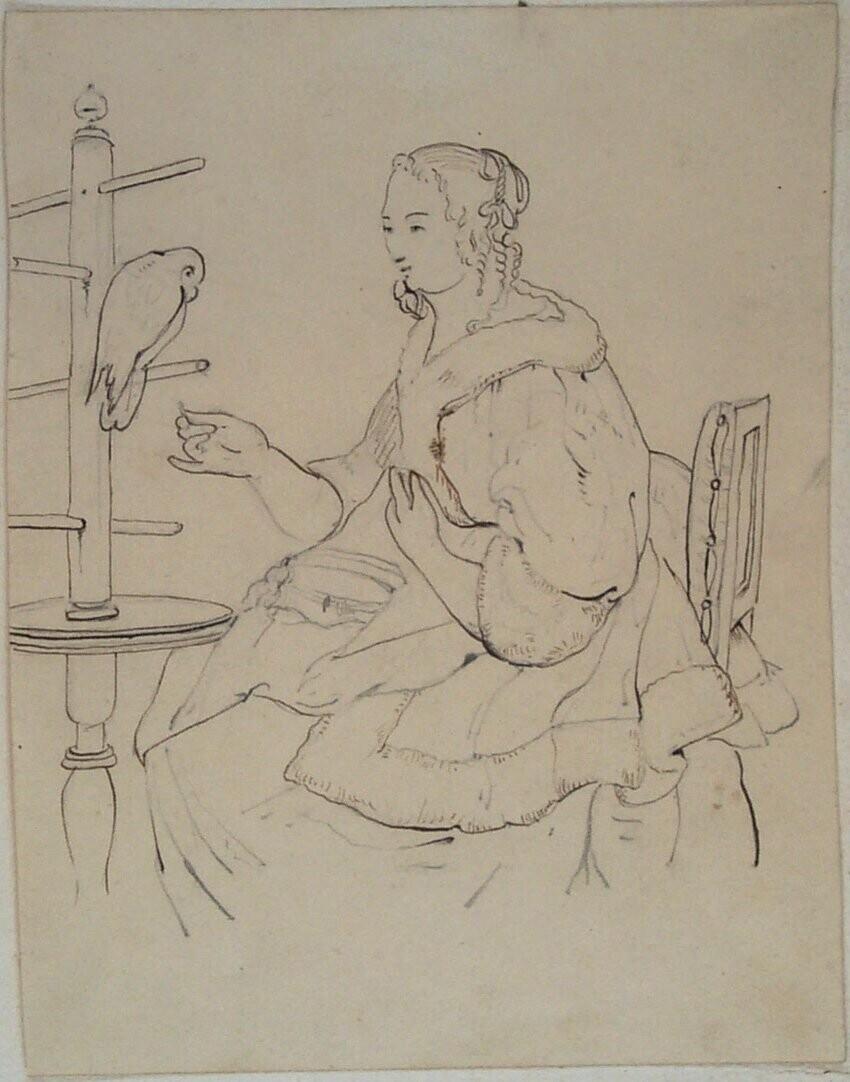 Woman with a Parrot (Costume Study after Frans van Mieris's Painting of 1664)