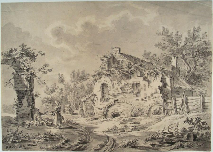 Landscape with a Ruined Farmhouse on the Right and a Man and a Woman on the Left