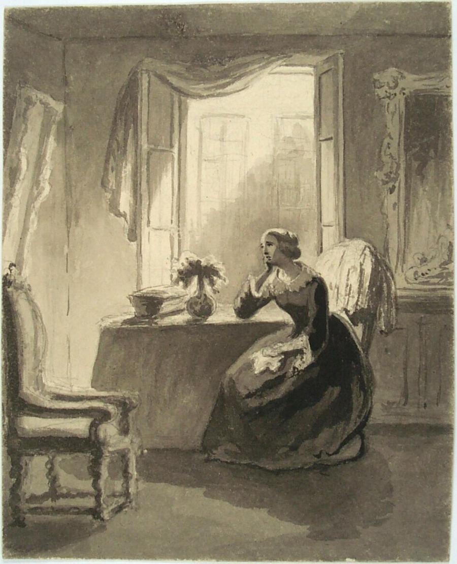 Mourning Woman at a Table by an Open Window