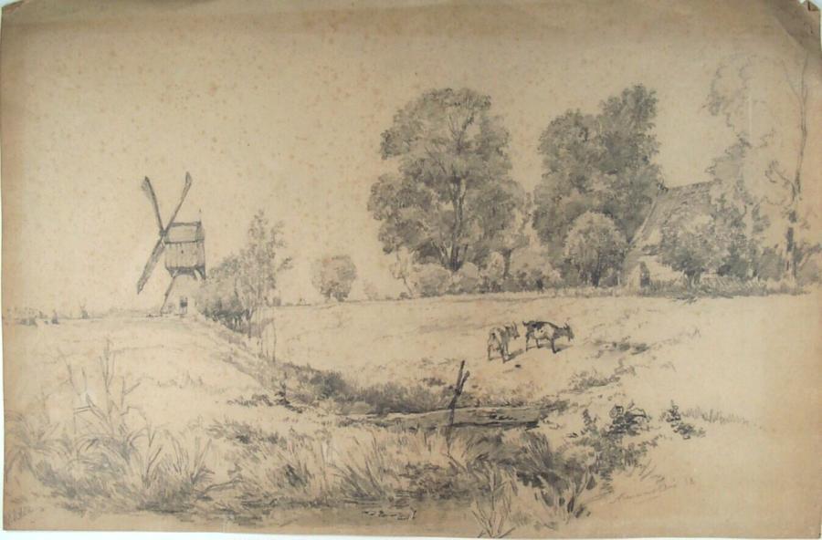 Landschap met molen en geitjes bij Nieuwersluis