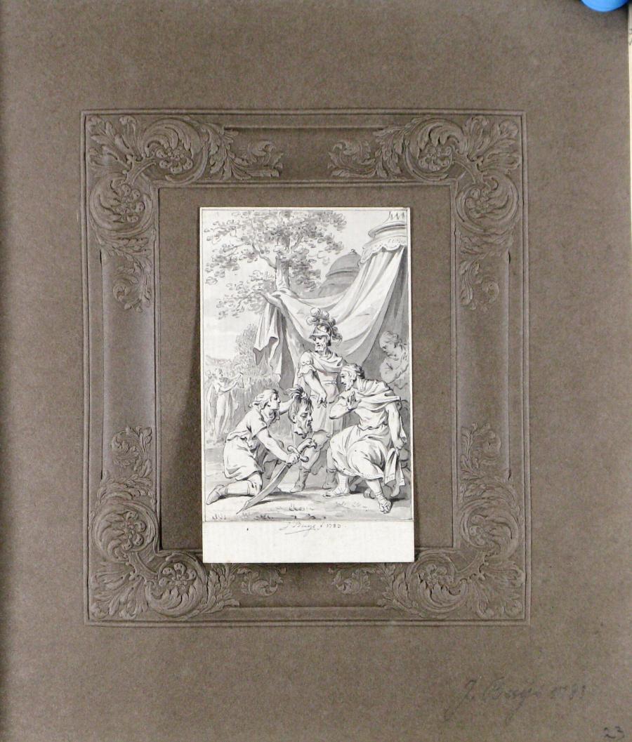 David shows the head of Goliath to King Saul