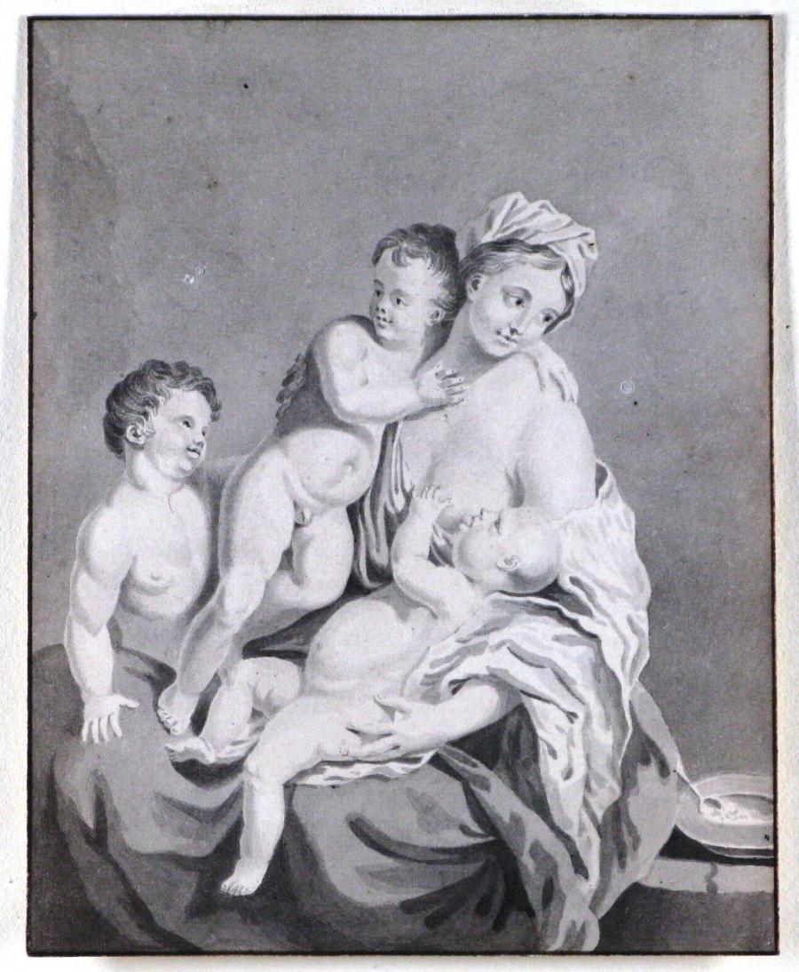 Lactating Woman with Three Naked Children