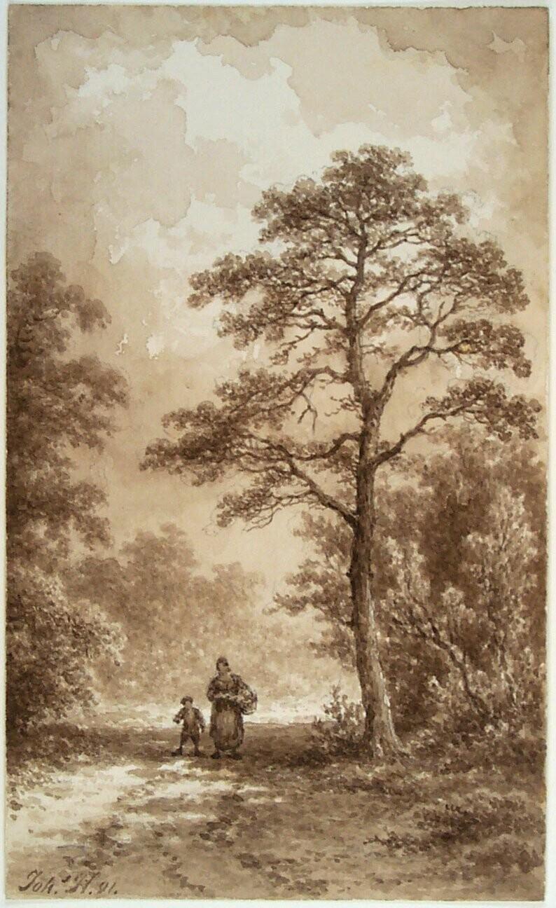 Woman And Child Walking Along A Forest Path