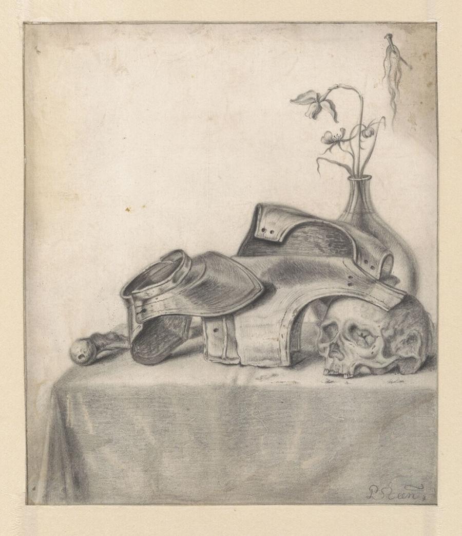 Vanitas Still Life with Cuirass, Skull and Gorget